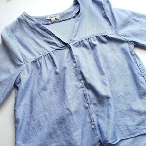 Madewell Blue & White Pinstripe Breezy Button Down Top Bell Ruffle Sleeves S